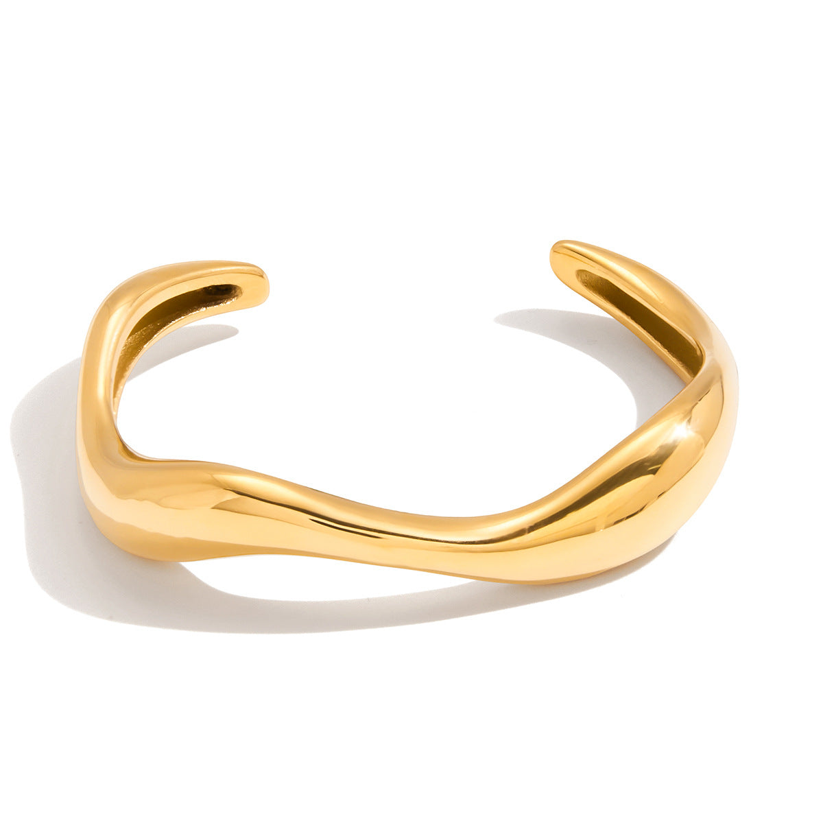 Brazalete abierto de acero inoxidable con baño de oro de 18 quilates, diseño geométrico, a la moda, para mujer