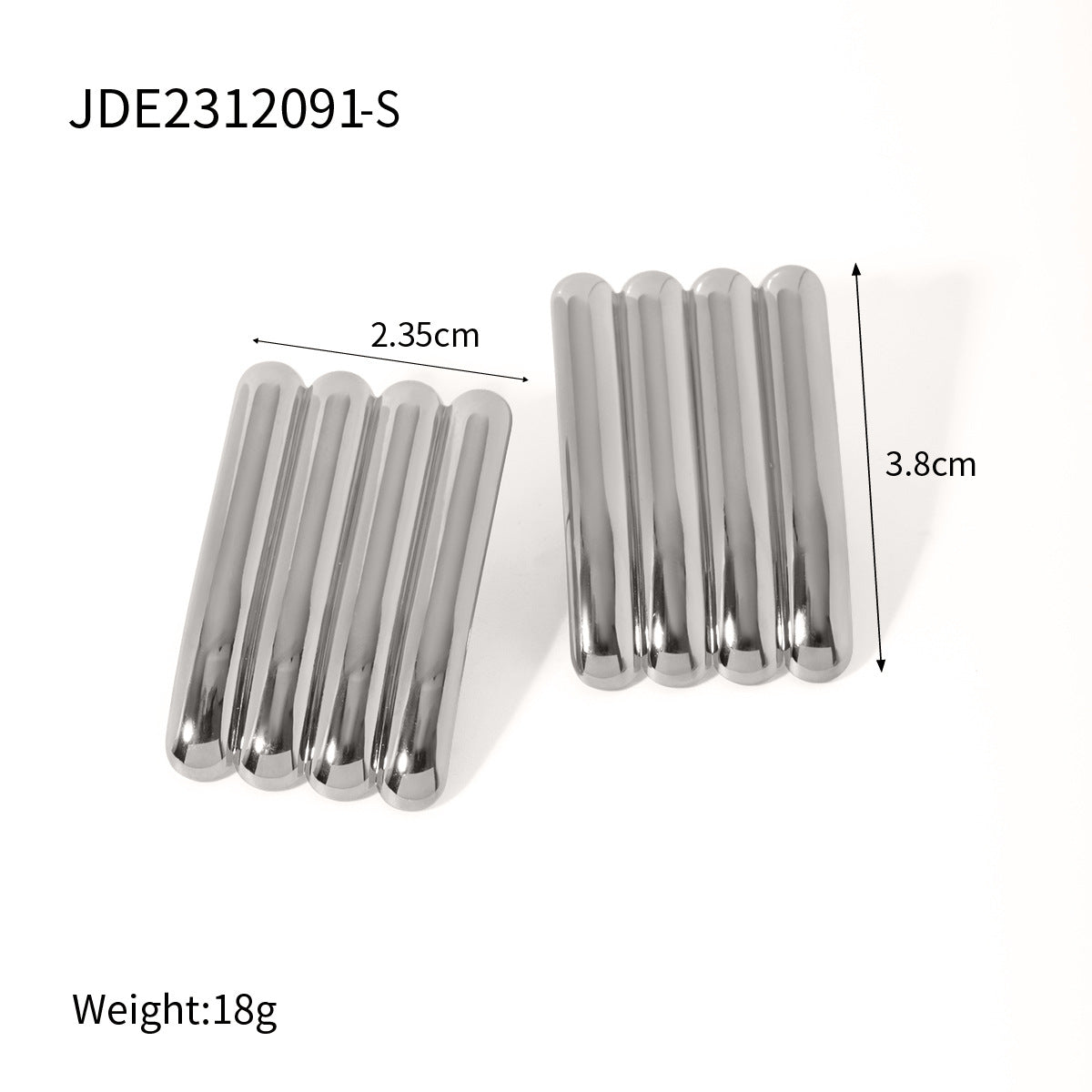 Minimalist 18K Gold Plated Stainless Steel Triple Ribbed Open Cuff Bracelet and Striped Earrings Set