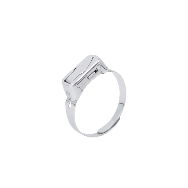 Anello Unisex Minimalista in Acciaio al Titanio Inossidabile Geometrico Regolabile Anello Aperto Colore Argento Gioielli di Design Originale
