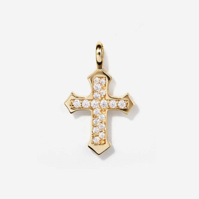 Minimalist 18K Gold Plated Stainless Steel Heart Cross Charm Bar PVD Cable Chain Necklace