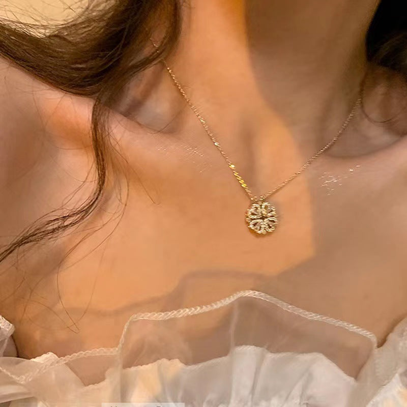 Minimalist Floral and Heart-Shaped Titanium Steel Plated Necklace for Women with O-Chain, Elegant Clavicle Chain