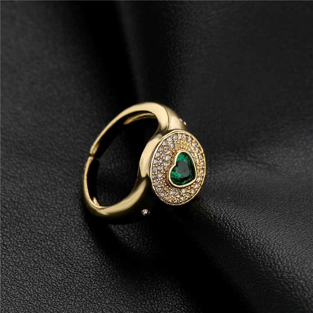 Minimalist Heart Micro-Inlaid Cubic Zirconia Gold Plated Brass Ring for Women