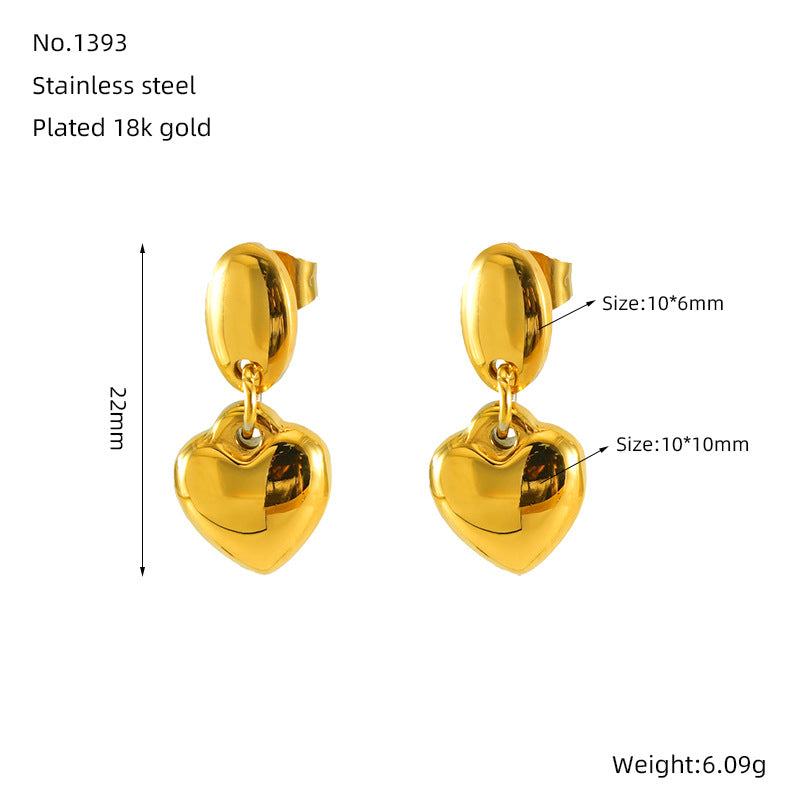 Aretes de acero inoxidable con forma de corazón a la moda con chapado en oro de 18 quilates para mujer, elegantes y sofisticados para uso diario