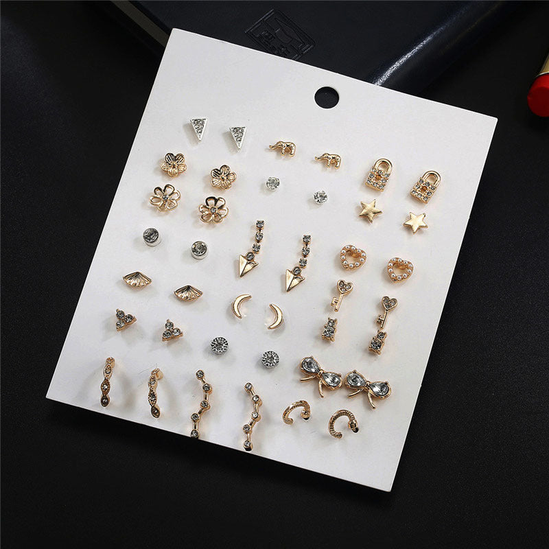 Minimalist Sweet Heart Round Geometric Alloy Micro-set Diamond Jade Stud Earrings with Steel Posts