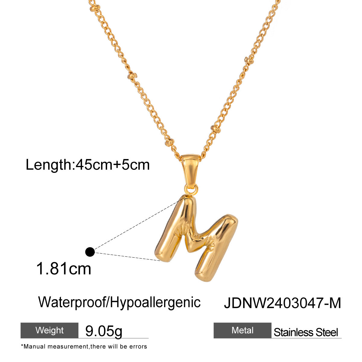 Minimalist Stainless Steel Letter Pendant Necklace Plated Titanium Steel Chain for Women