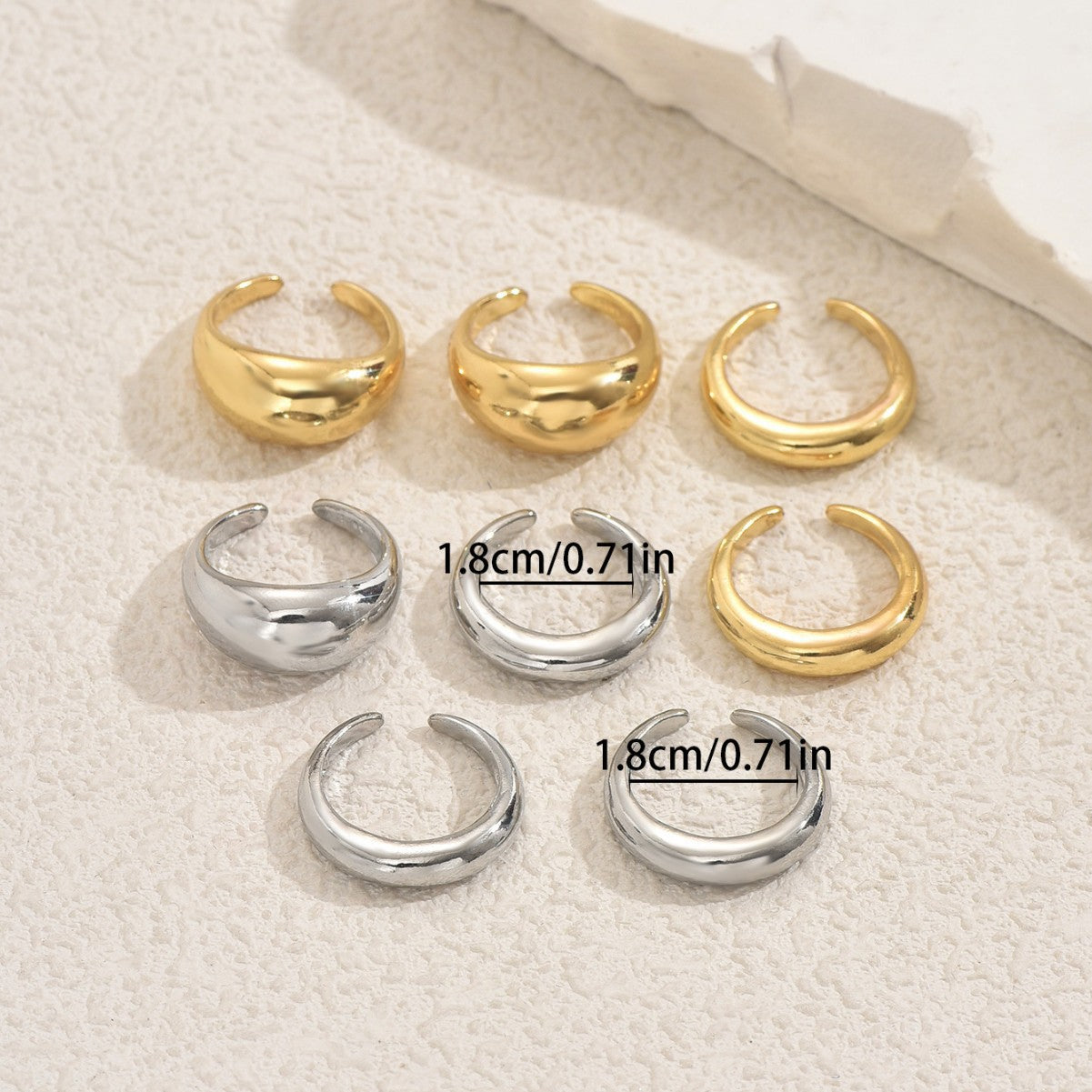 Minimalist Geometric Round Ring Set for Women in Zinc Alloy with Plated Finish Adjustable Open Band