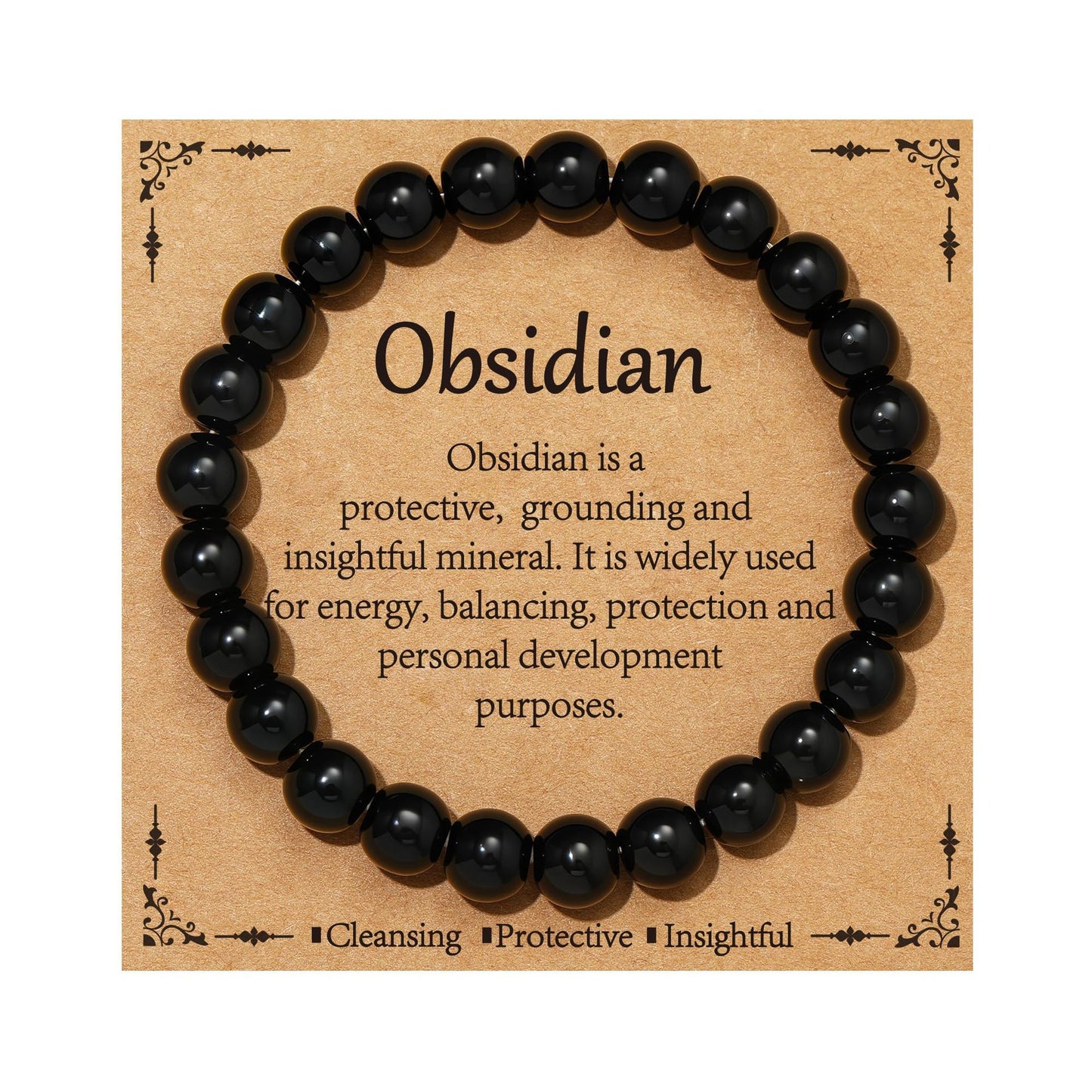 Minimalist 8mm Polished Tiger Eye and Obsidian Beaded Bracelet Unisex Elastic Cord