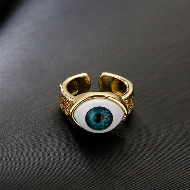 Anello Geometrico Occhio di Allah in Rame con Placcatura in Oro 18K da Donna con Fascia Aperta Regolabile