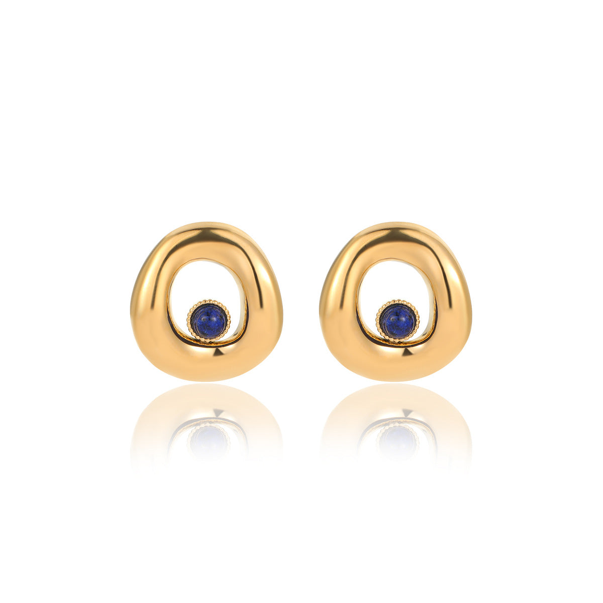 Pendientes de mujer de estilo francés vintage con forma geométrica irregular redonda calada en acero de titanio con incrustaciones de piedra natural y acabado chapado