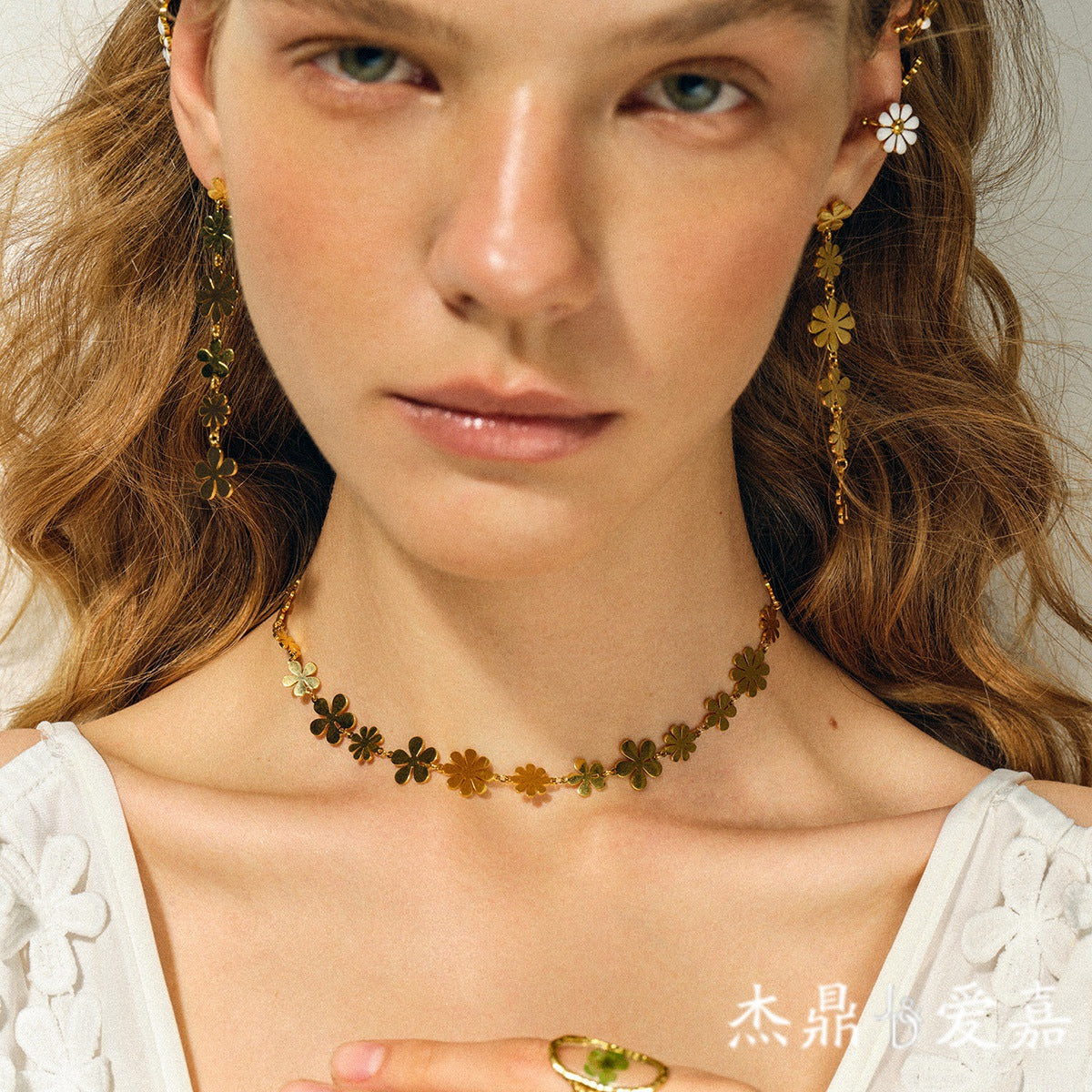 18K Gold Plated Stainless Steel Floral Dangle Earrings with Daisy Tassel