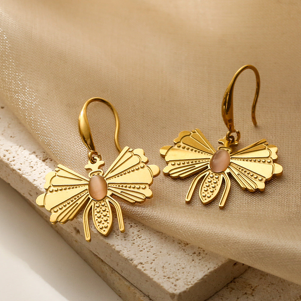 Minimalist Bee-Shaped Titanium Steel Earrings for Women with Gold Plating, Hypoallergenic and Fade-Resistant