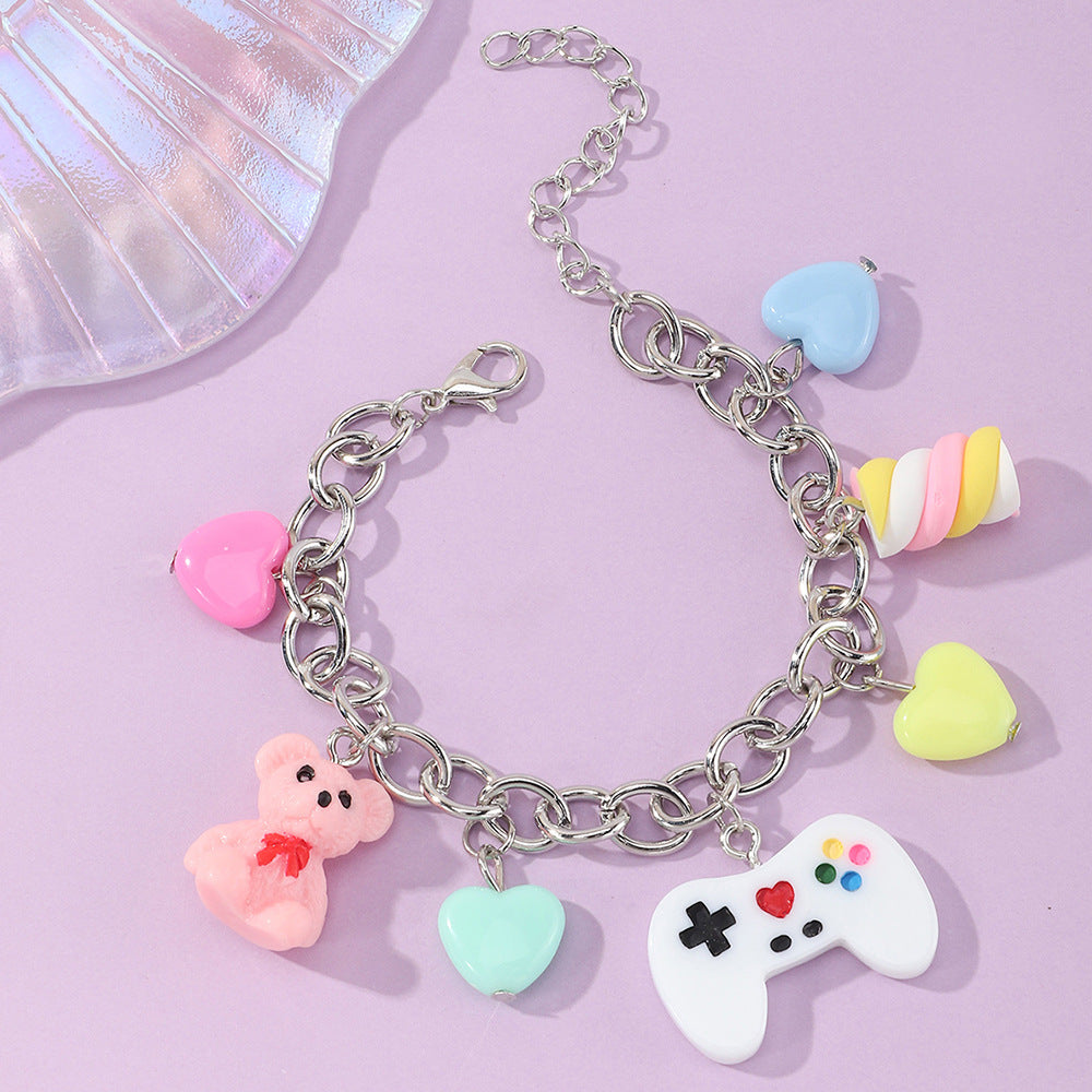 Braccialetto per bambini con unicorno arcobaleno in stile punk e ciondolo in resina di plastica per ragazze dai 3 ai 10+ anni