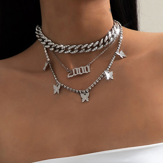Collar Minimalista Vintage de Mariposa con Cadena Cubana de Aleación para Mujer