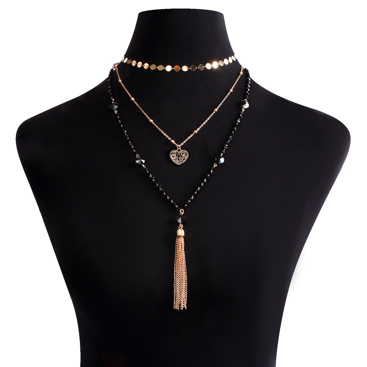 Minimalist Long Black Heart-Shaped Crystal Pendant Necklace for Women with Alloy Chain and Electroplated Finish