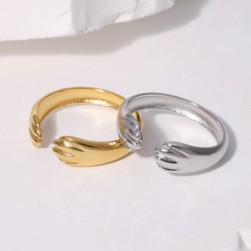Anello da donna regolabile in acciaio inossidabile a forma di zampa di gatto, con finitura placcata