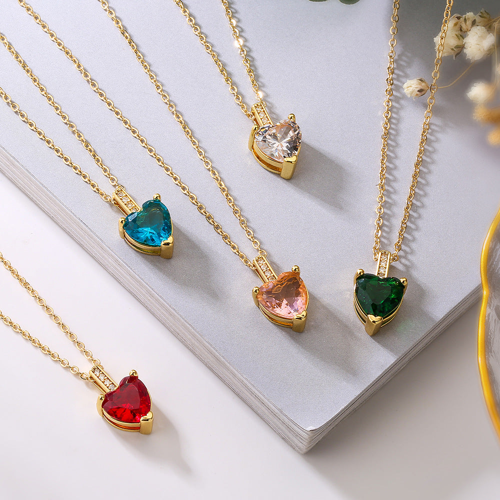Minimalist Heart-Shaped Copper Necklace with Real Gold Plating and Zircon Accents for Women