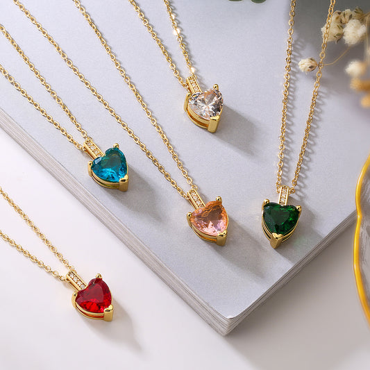 Collar minimalista de cobre con forma de corazón, chapado en oro real y circonitas, para mujer