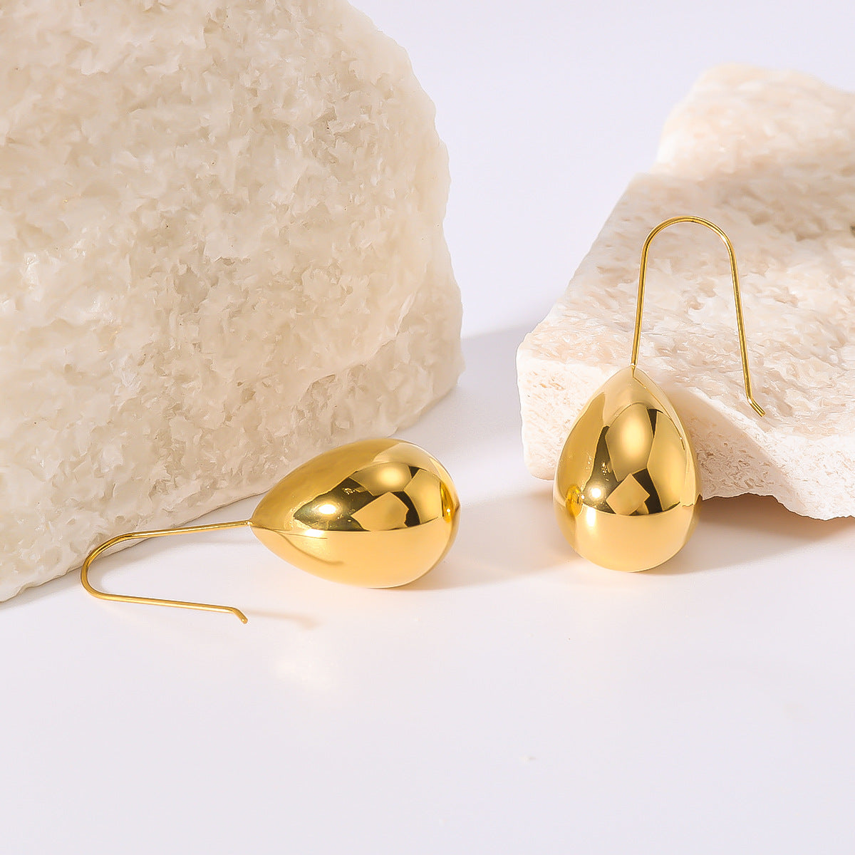 Geometric Waterdrop Earrings in Stainless Steel with 18K Gold Plating for Women — Polished, Hypoallergenic, Elegant Dangle Earrings