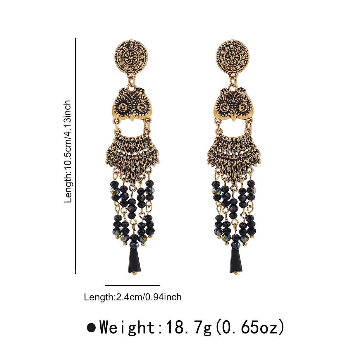 Aretes Bohemio Búho con Borlas en Aleación y Resina, Joyería de Oreja de Moda para Mujer de Estilo Étnico Vintage Electrochapado