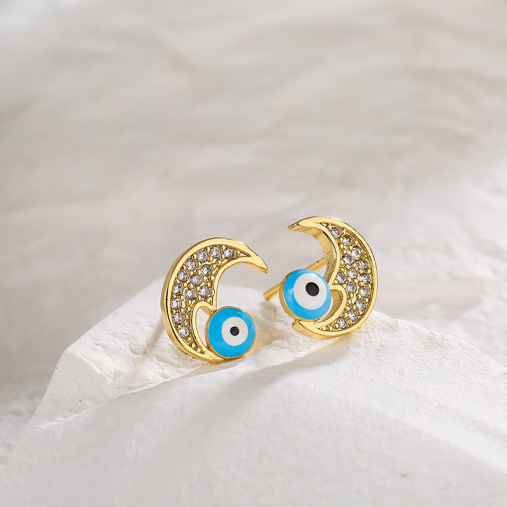 Minimalist Geometric Animal Stud Earrings in Copper with 18K Gold Plating and Enamel Finish with Zirconia Inlay
