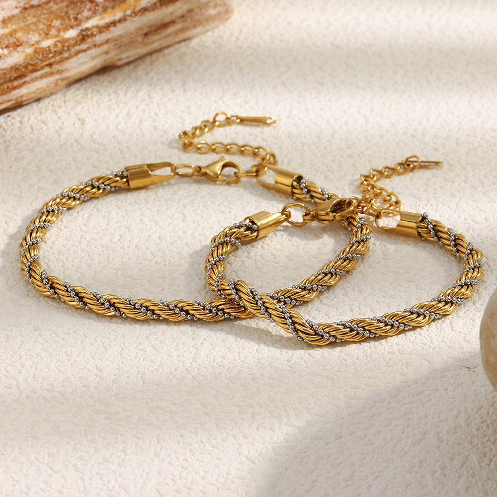 Fashionable Minimalist Geometric Stainless Steel Plated 18K Gold Braided Anklet for Women