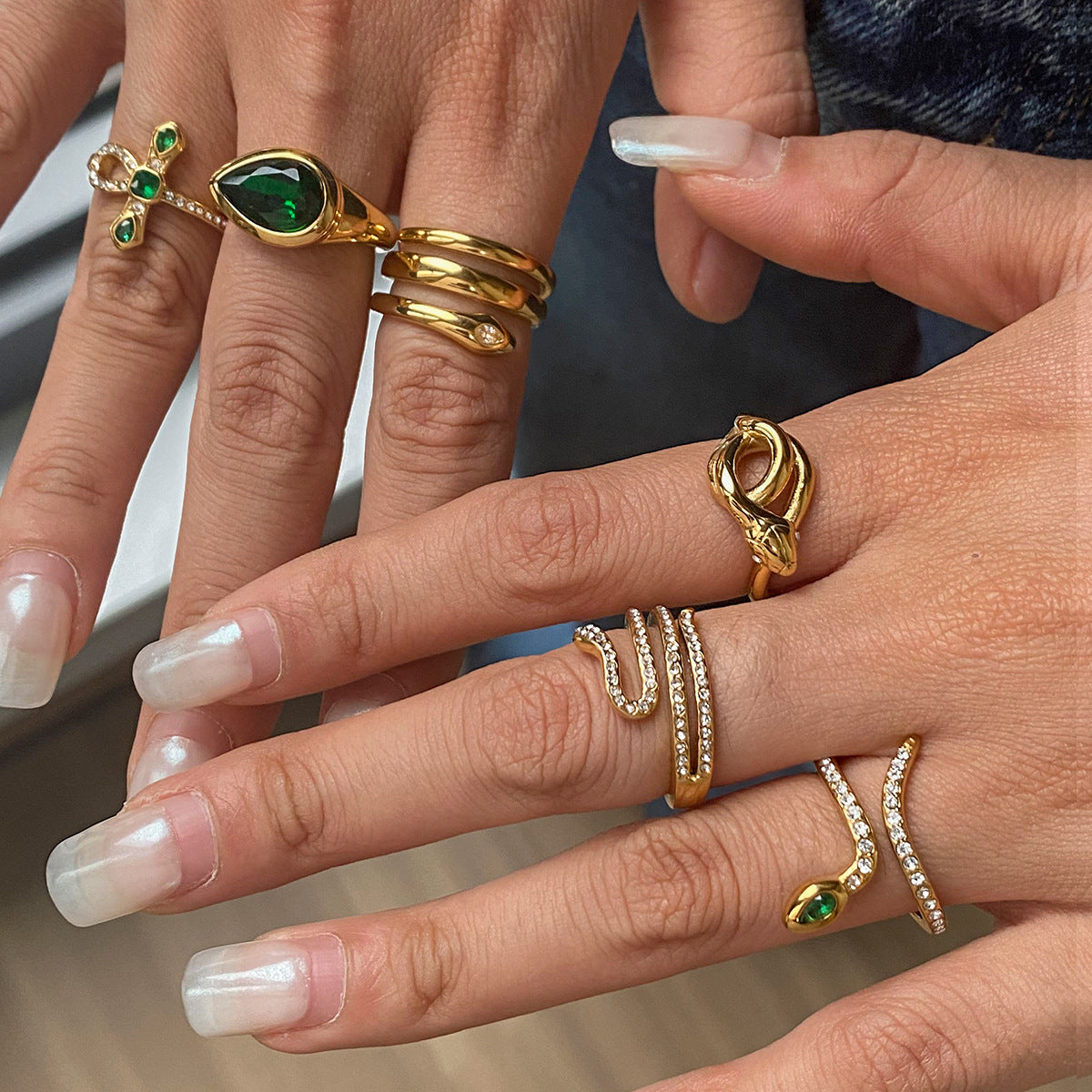 Plated Geometric Snake Stainless Steel Ring for Women