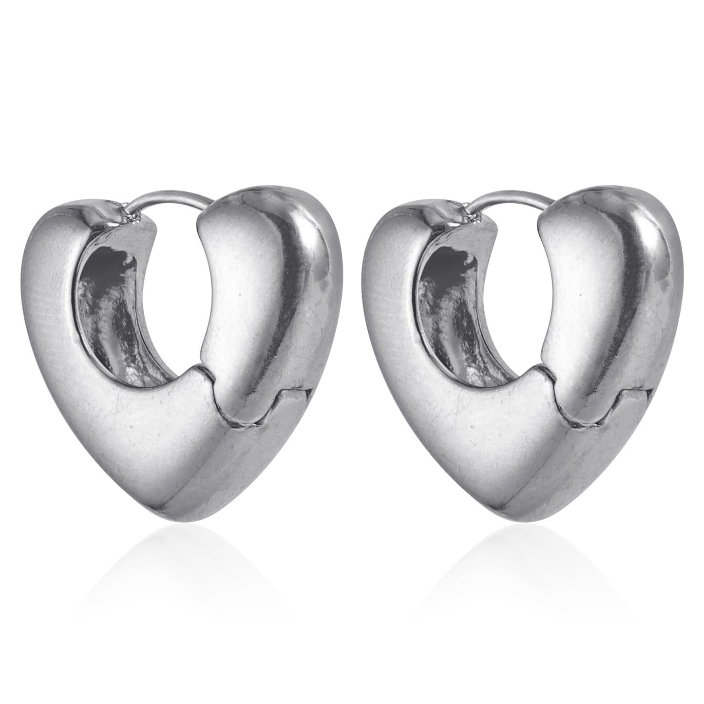 Orecchini da donna minimalisti in lega a forma di cuore cavo con finitura placcata