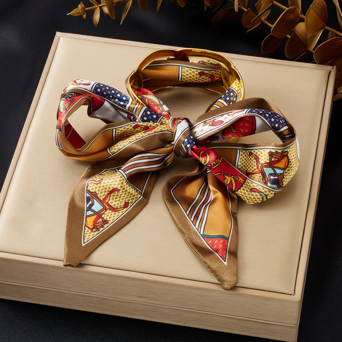 Elegant Leopard Print Floral Satin Bow Round Stainless Steel Bracelet