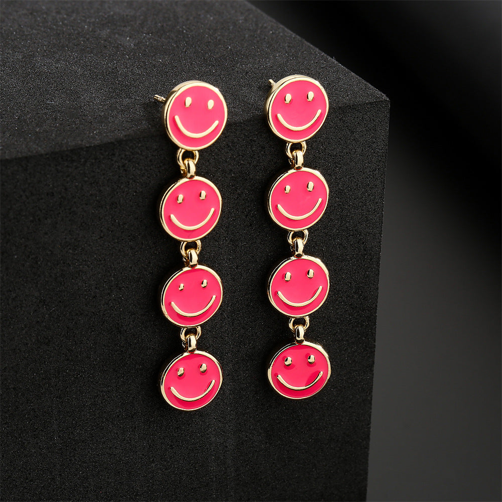 Original Design Geometric Copper Earrings with Enamel Smile Charm for Women