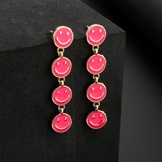 Original Design Geometric Copper Earrings with Enamel Smile Charm for Women