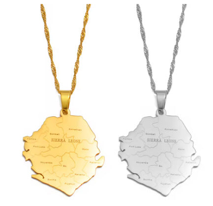 Minimalist Map City Pendant Necklace for Unisex in Stainless Steel with Titanium Steel Charm and Electroplated Finish