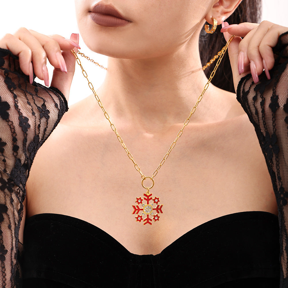 Collana con ciondolo di lusso a forma di ruota panoramica geometrica con zirconi e dettagli in smalto su catena in acciaio inossidabile da donna