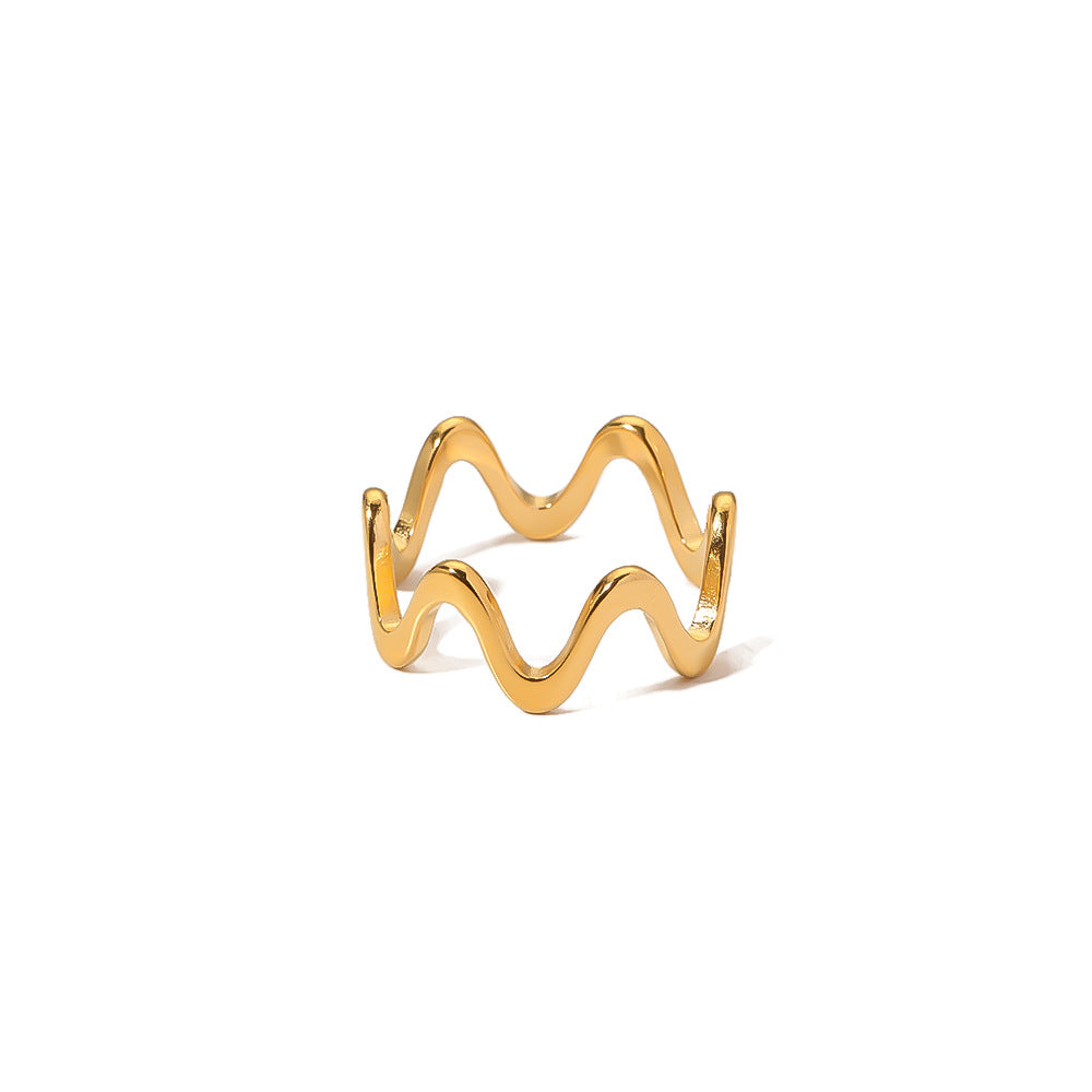 Anello in acciaio inossidabile a forma d'onda minimalista con placcatura in oro 18 carati da donna, gioielli di moda con design geometrico