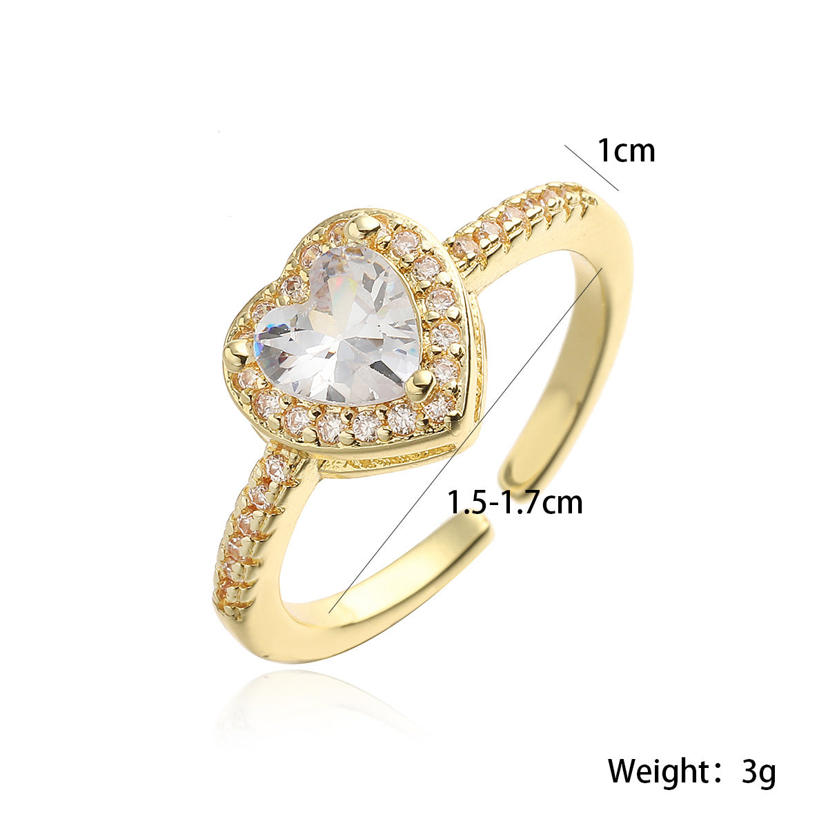 Anello in rame da donna minimalista a forma di cuore geometrico con zirconi incastonati