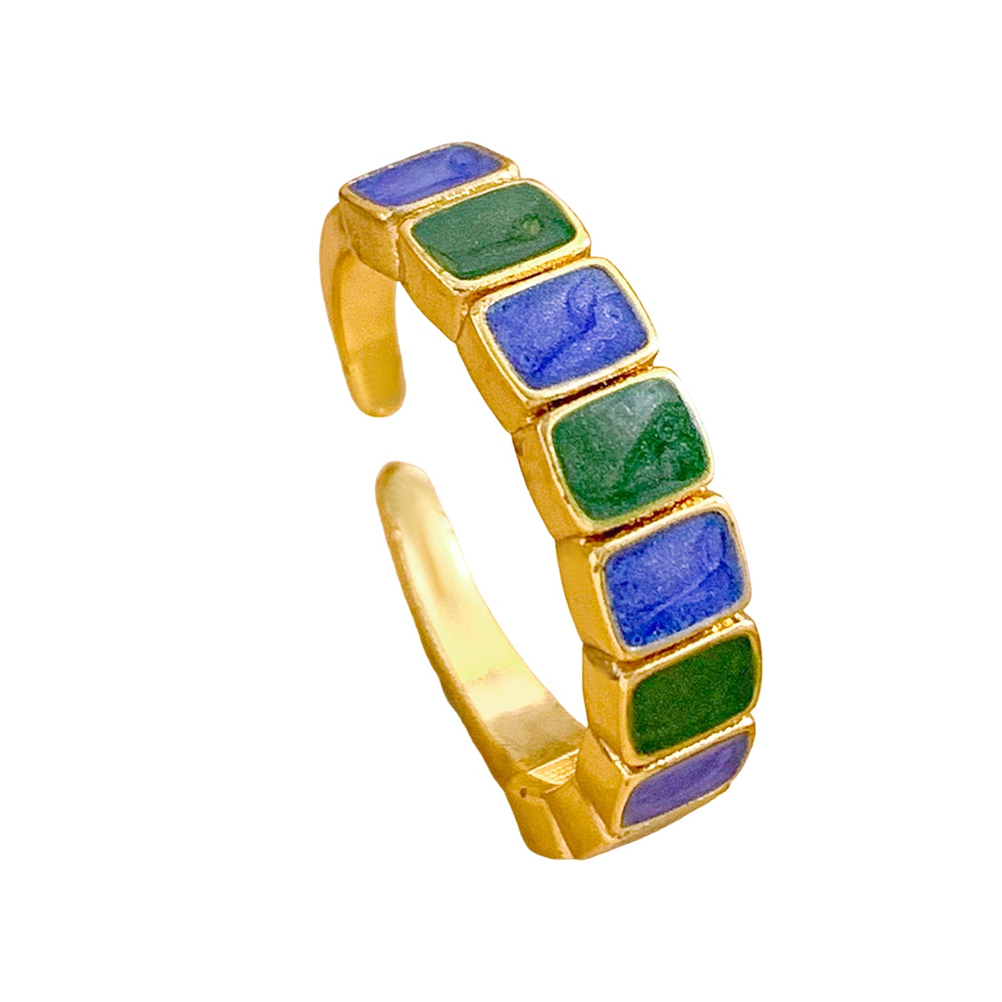 Minimalist Sweet Square Geometric Enamel Gold Plated Brass Ring for Women Adjustable