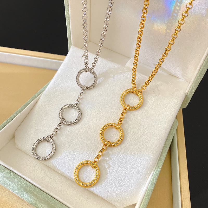 Elegant Gold Plated Titanium Steel Round Geometric Micro-set Cubic Zirconia Thick Chain Necklace
