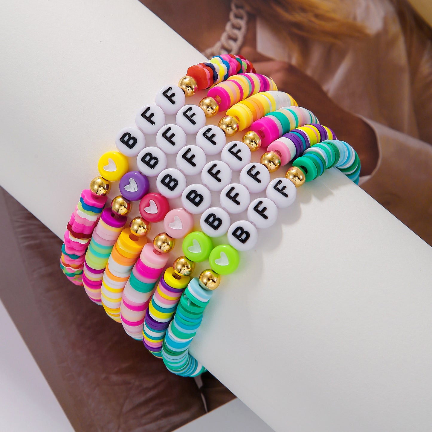 Casual Geometric Heart Letter Resin Brass Acrylic Bracelet for Unisex
