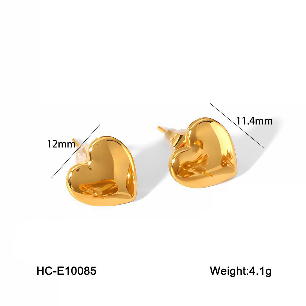 INS Style Heart-Shaped Titanium Steel Earrings with 18K Gold Plating, Stainless Steel Posts, Hypoallergenic and Fade-Resistant for Women