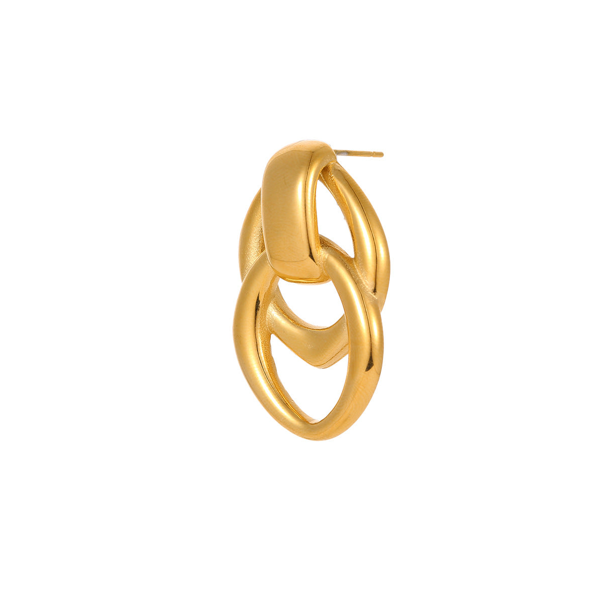 Orecchini a Cerchio Doppio Geometrici in Acciaio Inossidabile con Placcatura in Oro 18K da Donna, Gioielli Minimalisti per Orecchie Eleganti e da Ufficio