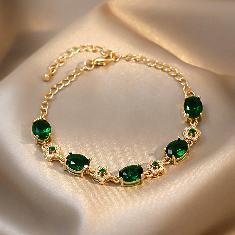 Luxury Vintage Geometric Floral Bracelet 18K Gold Plated Copper Rhinestone Inlay for Women