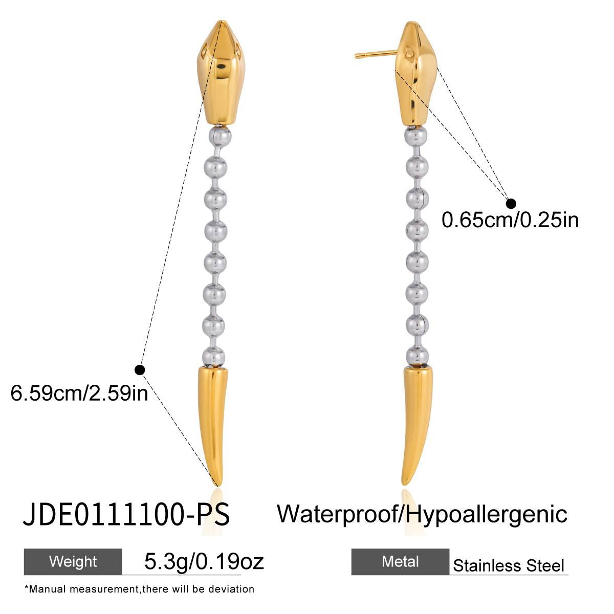 Minimalist Two-Tone Snake Shape Titanium Steel Y-Chain Necklace and Earring Set for Women