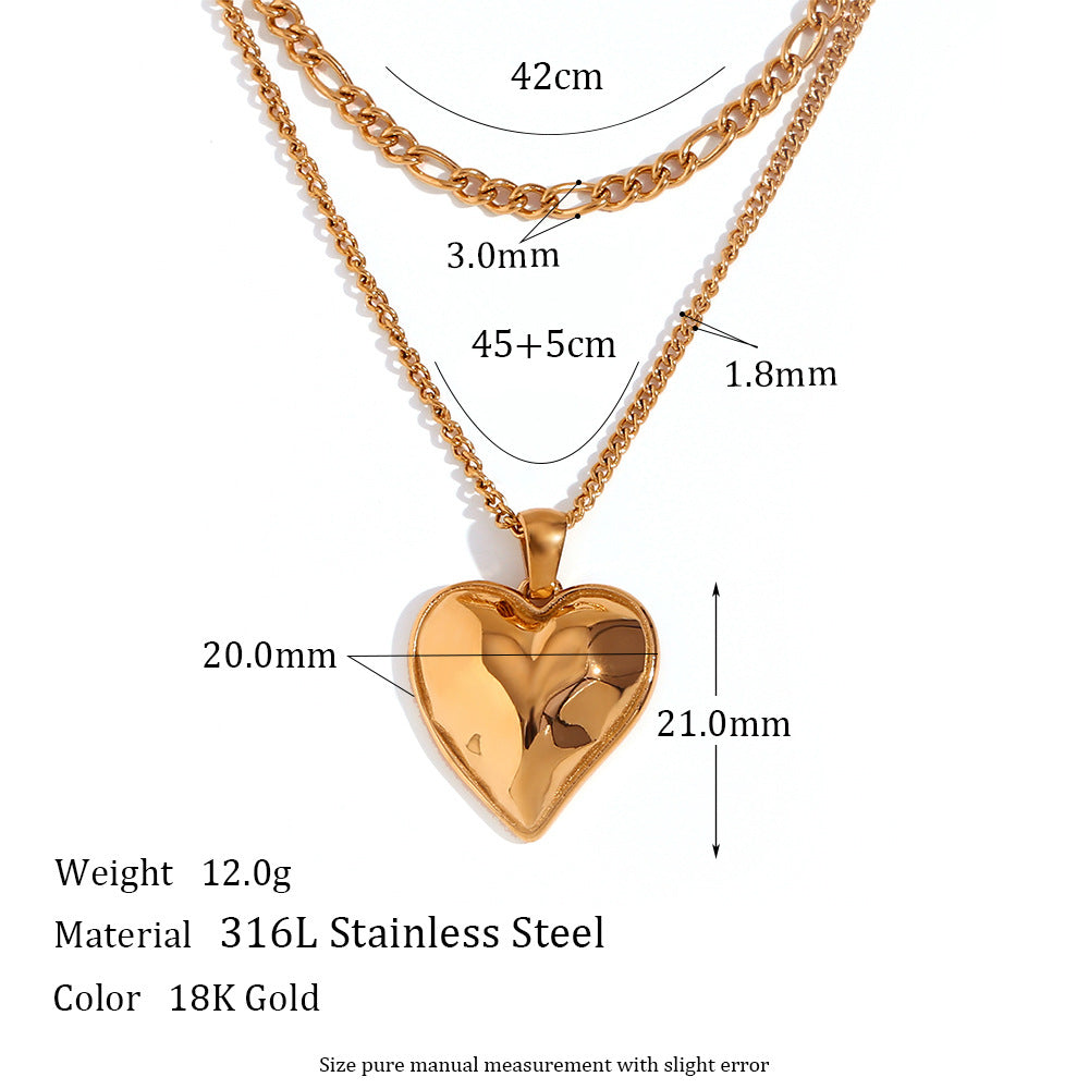 Vintage Fashion Geometric Sun Star Heart Pendant Necklace for Women in Titanium Steel with 18K Gold Plating
