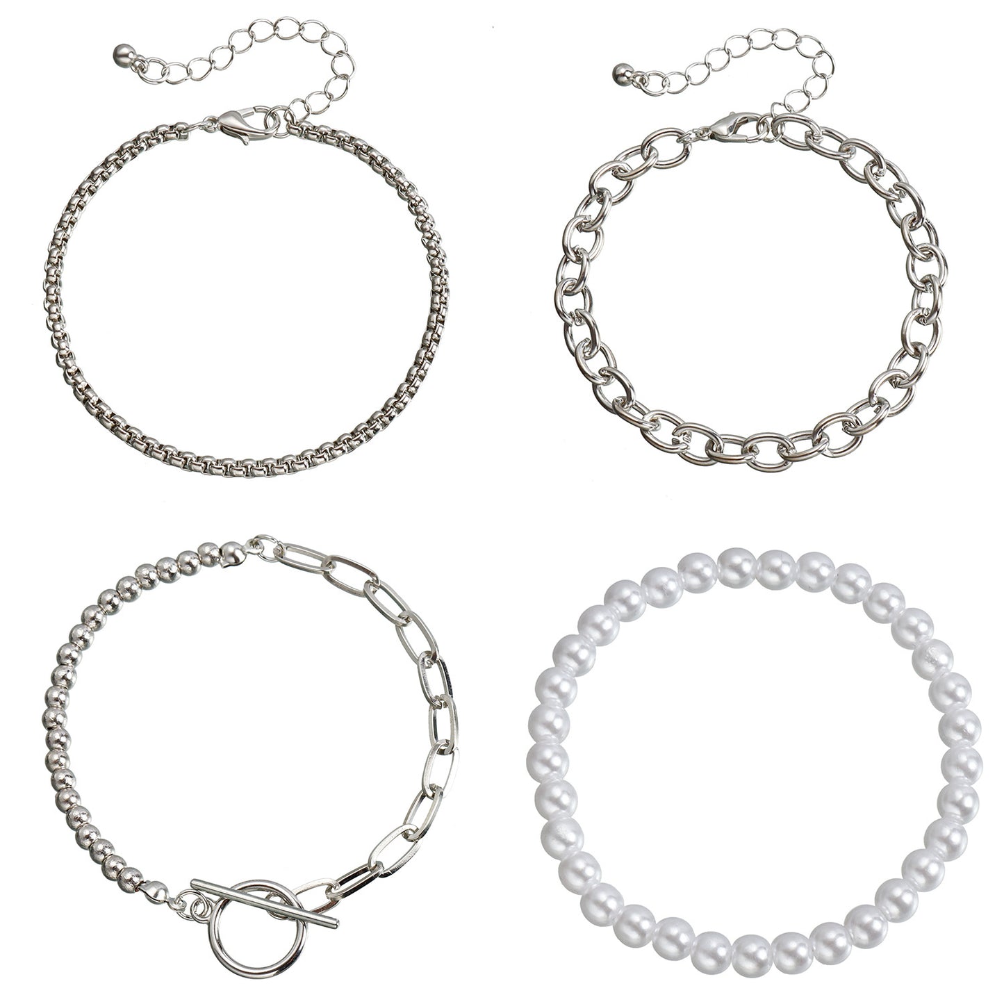 Punk Minimalist Geometric Metal Bracelet Set with Electroplated Finish for Women
