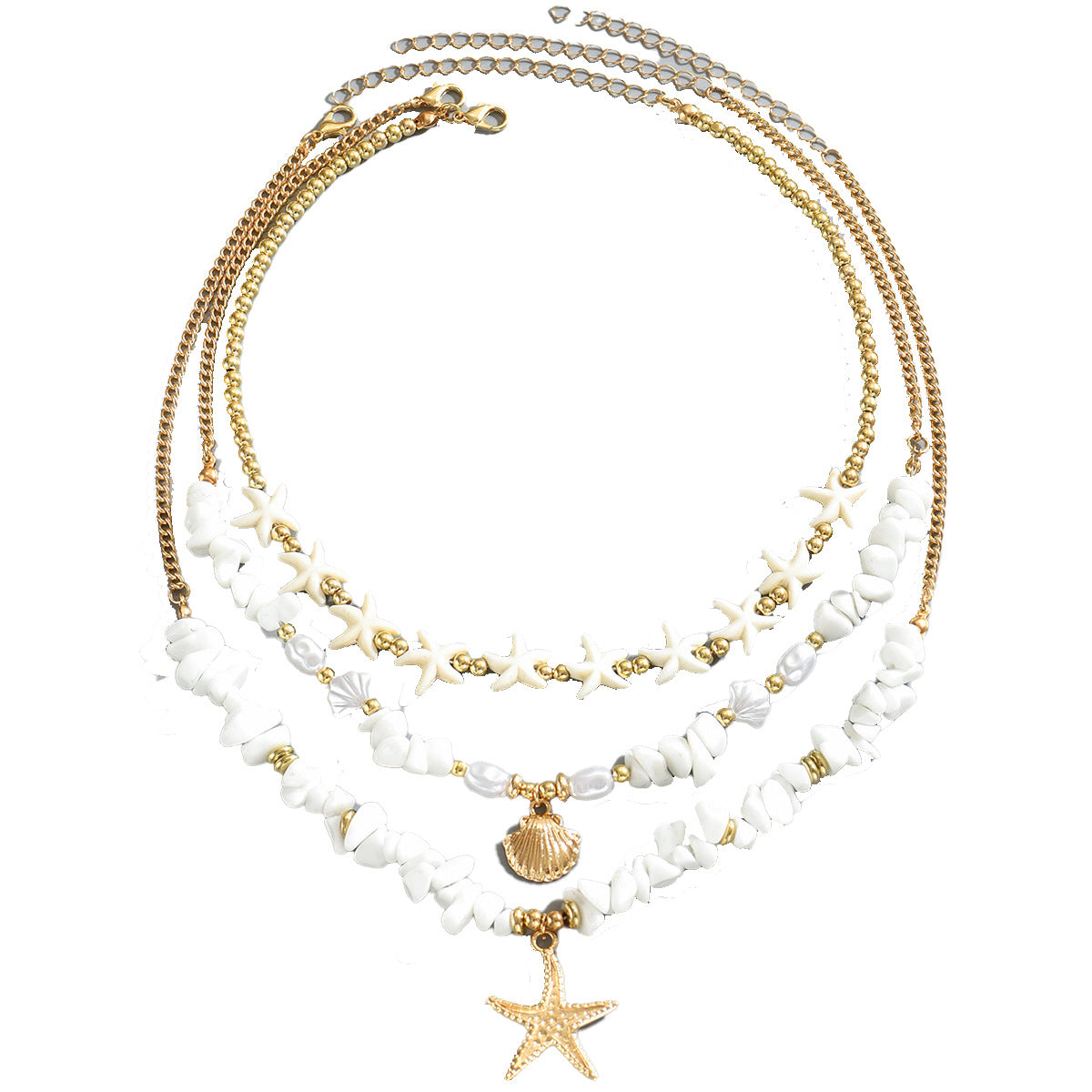Bohemian Style Star and Shell Shaped Zinc Alloy Necklace with Woven Texture for Women