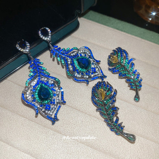 Vintage Feather-Shaped Geometric Earrings with Zircon Inlay for Women