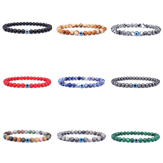 6mm Geometric Resin Beaded Stretch Bracelet Evil Eye