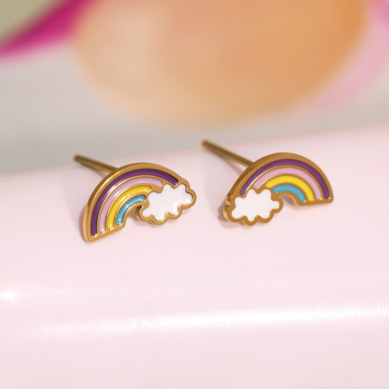 Juego de collar con colgante de nube, arcoíris, dulce y lindo, con cadena de acero inoxidable y colgante de acero de titanio, acabado galvanizado para niñas