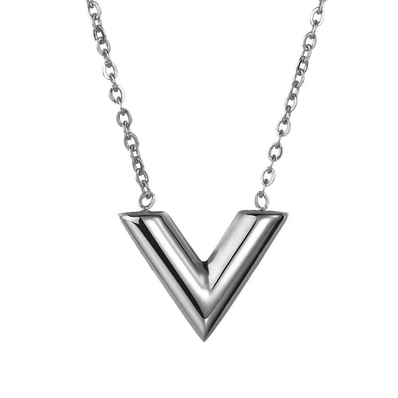 Minimalist Luxe V-Shaped Pendant Necklace for Women in Titanium Steel with Gold Plating Snake Chain