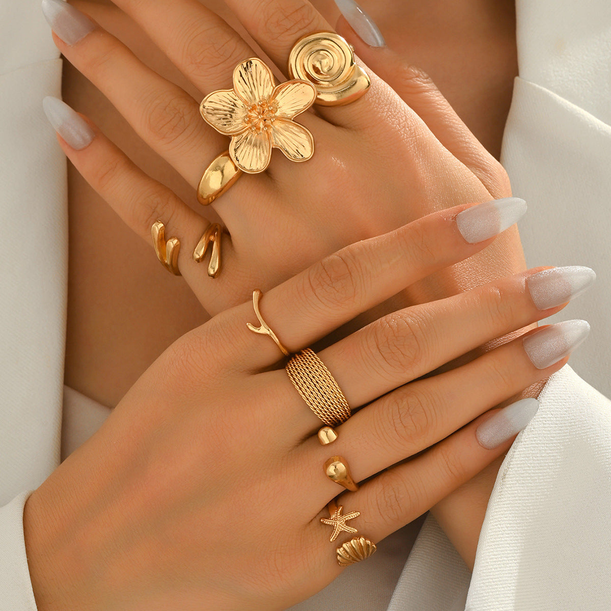 Anillo de lujo con diseño floral geométrico para mujer, chapado en aleación de zinc, anillo abierto ajustable para el dedo índice