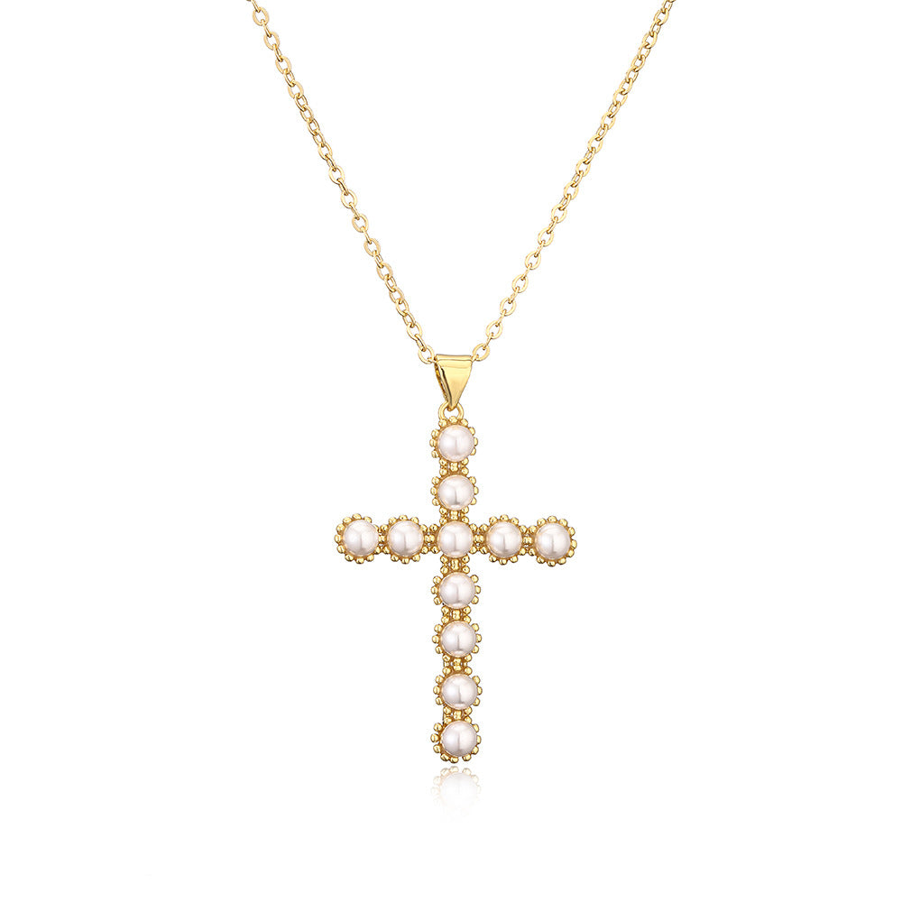 Minimalist Geometric Pendant Necklace for Women with Copper Base Plated in Real Gold and Pearl Inlay